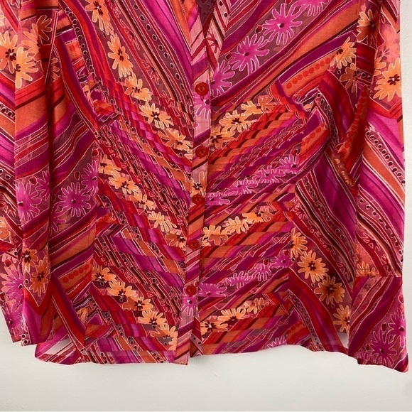 Y Pink Orange Floral Semi Sheer Rayon Linen Blend Floral Blouse XL - Picture 4 of 9